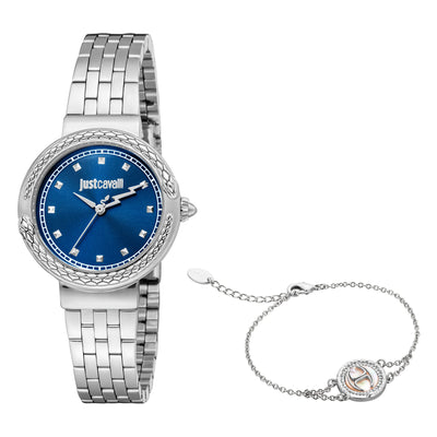 Just Cavalli SET Mutige Schlange Silber Blau