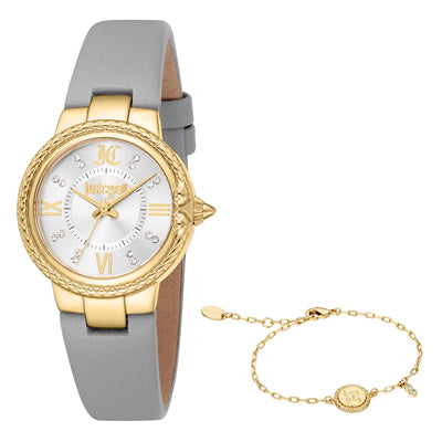 Just Cavalli SET Primavera Snake Leder Hellgrau Silber